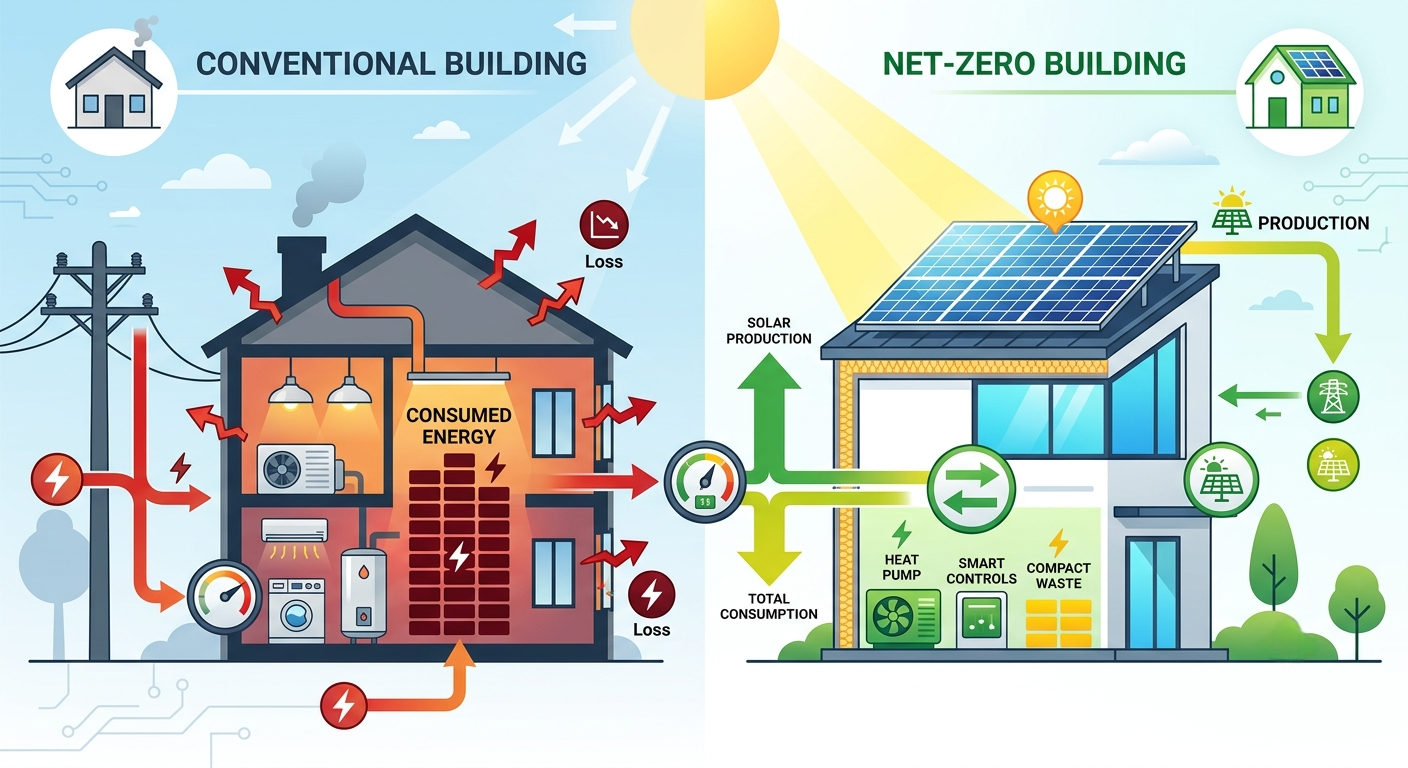 تفاوت ساختمان های معمولی با ساختمان های net zero